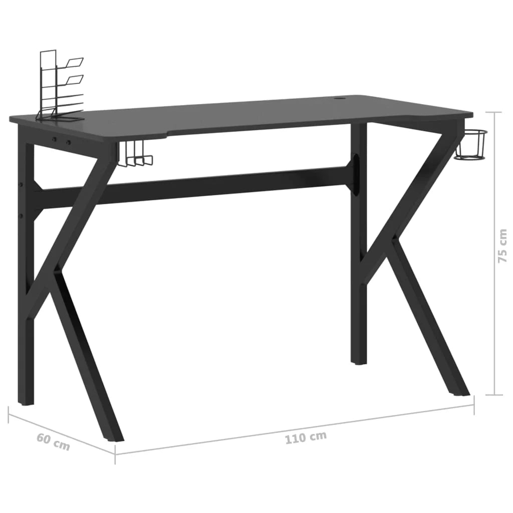Scrivania tavolo postazione di lavoro mobile per computer studio per computer scrivania da gioco con gambe a K 110 x 60 x 75 cm nero 02_0023769