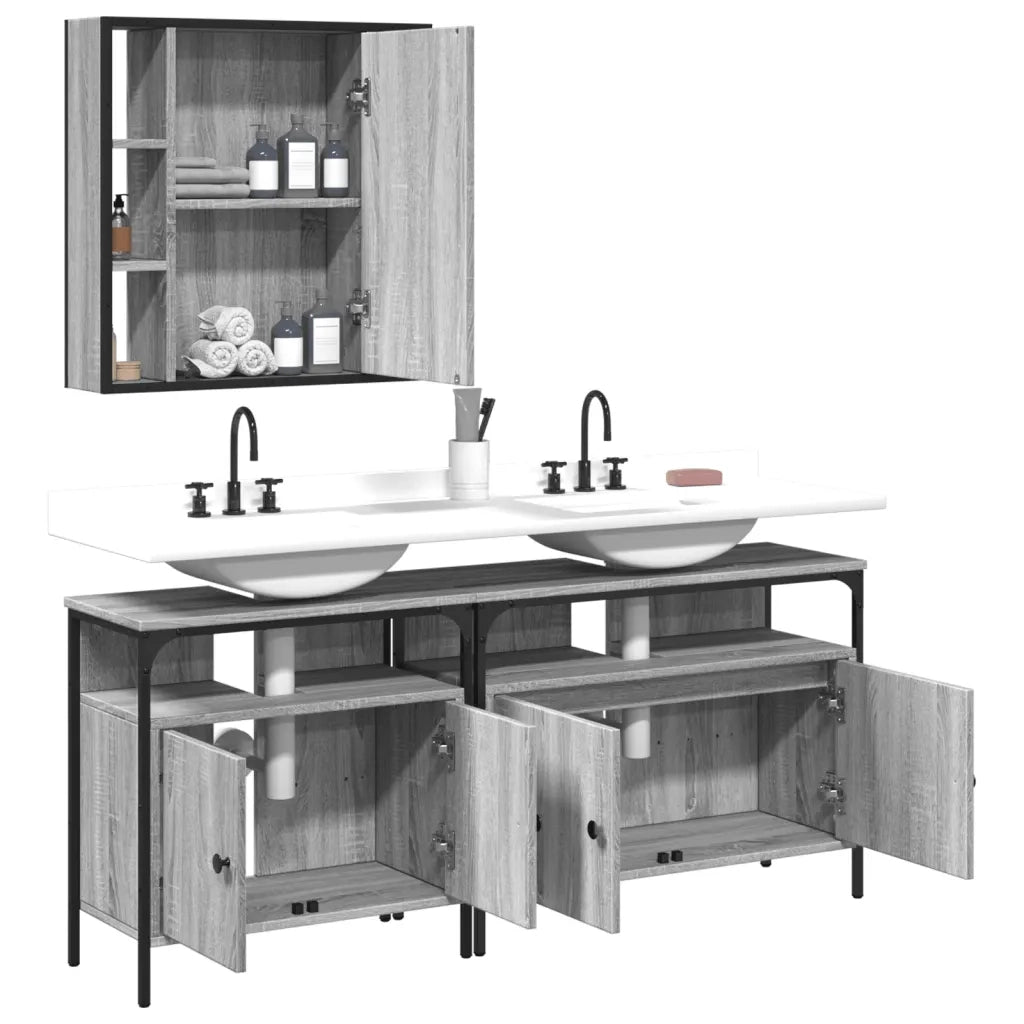 Set Mobili da Bagno 3 pz Grigio Sonoma in Legno Multistrato