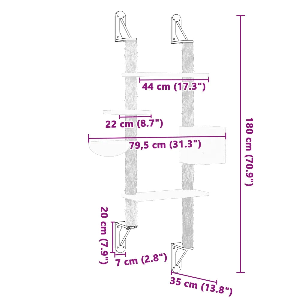 vidaXL Albero per Gatti con Tiragraffi a Parete Crema 180 cm