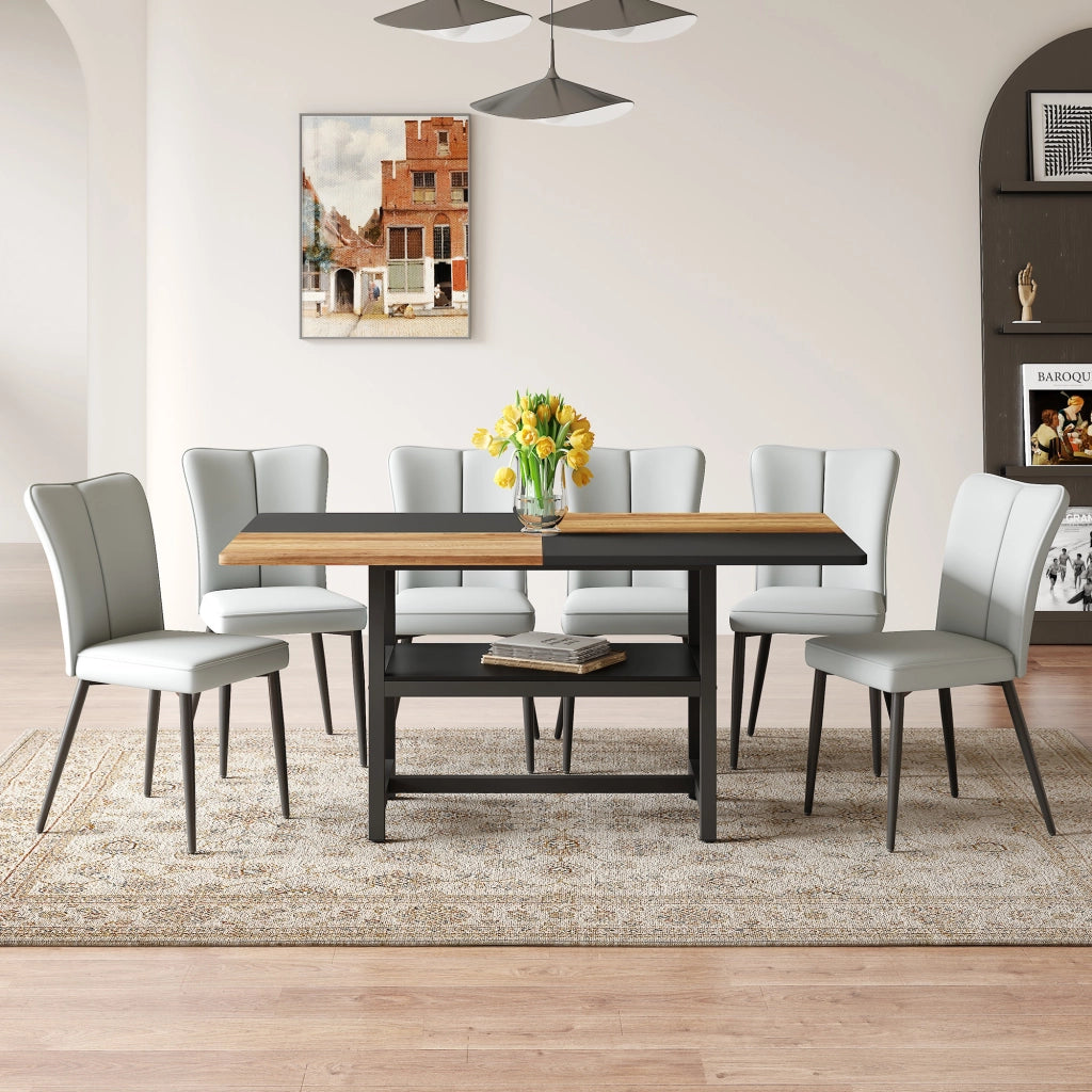 Tavolo da pranzo per 4 persone con vano contenitore integrato, 4 sedie in pu grigio chiaro e gambe in metallo