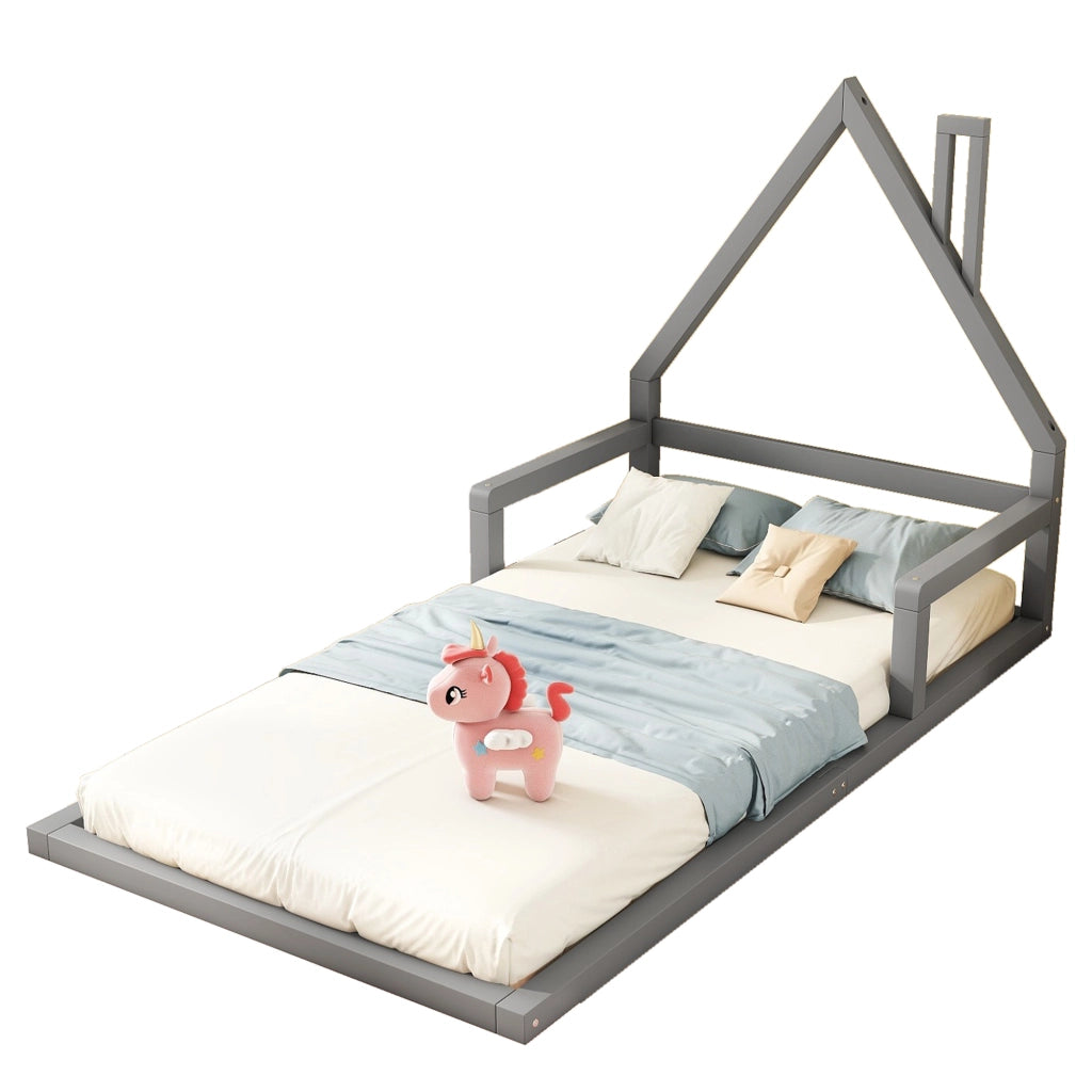 Letto bambini casa grigio in legno di pino massello 90x200 cm