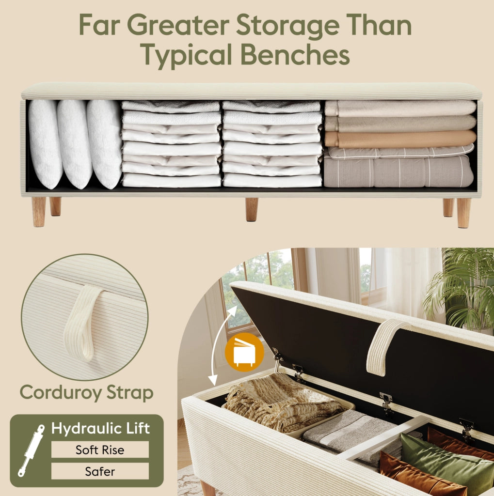 Panca contenitore imbottita 175 cm in tessuto effetto corda; beige