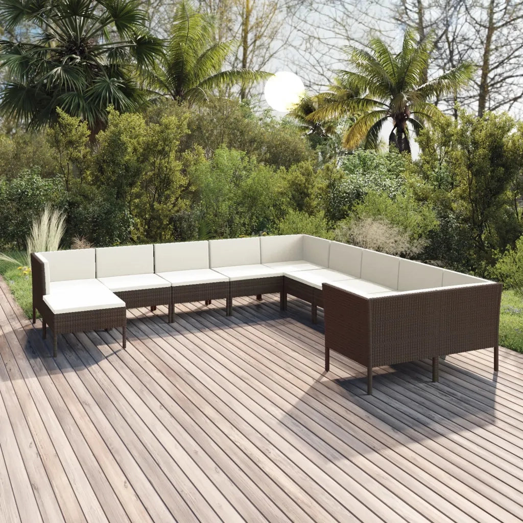 Set Divani da Giardino 11 pz con Cuscini in Polyrattan Marrone 3094515