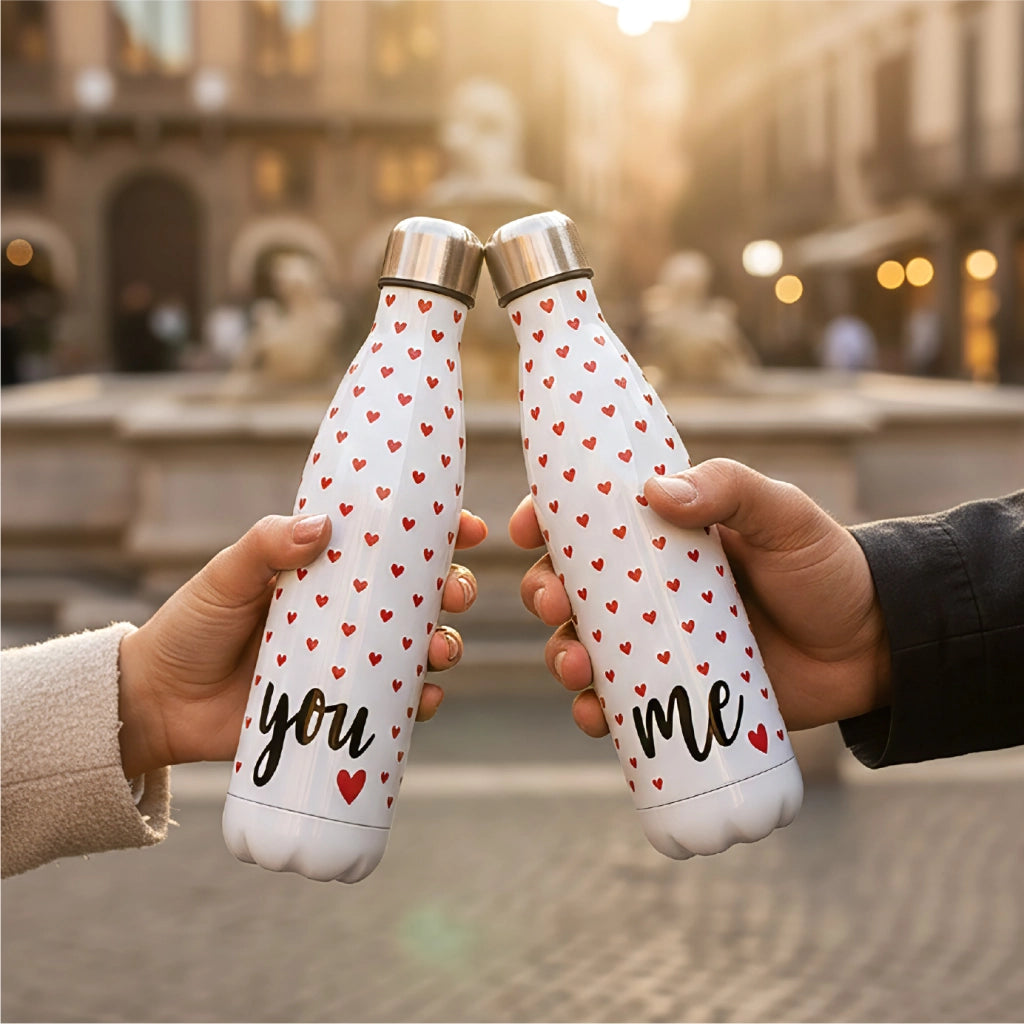 Coppia Borracce Termiche 500 ml isolamento Caldo/Freddo, Antigoccia, Idea Regalo Coppia San Valentino
