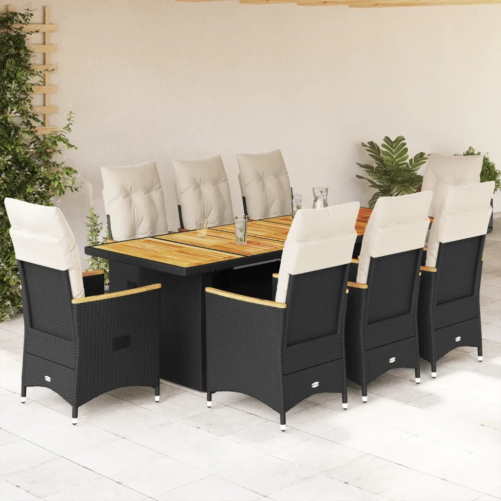 vidaXL Set Bistrò da Giardino 9 pz con Cuscini in Polyrattan Nero