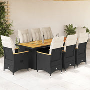 vidaXL Set Bistrò da Giardino 9 pz con Cuscini in Polyrattan Nero
