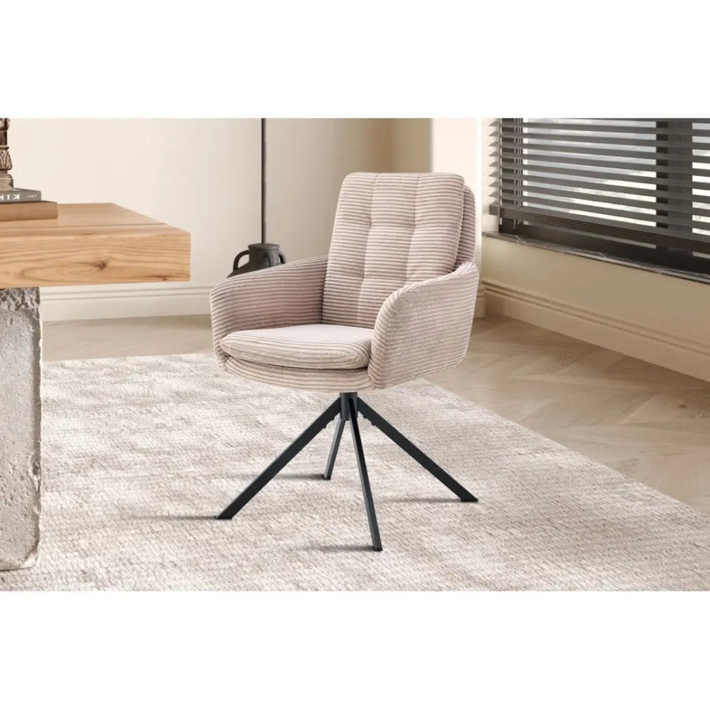 Set di 2 poltrone KAVIRA – Velluto a coste sabbia – Piedi in metallo – Con braccioli – Design accogliente e moderno