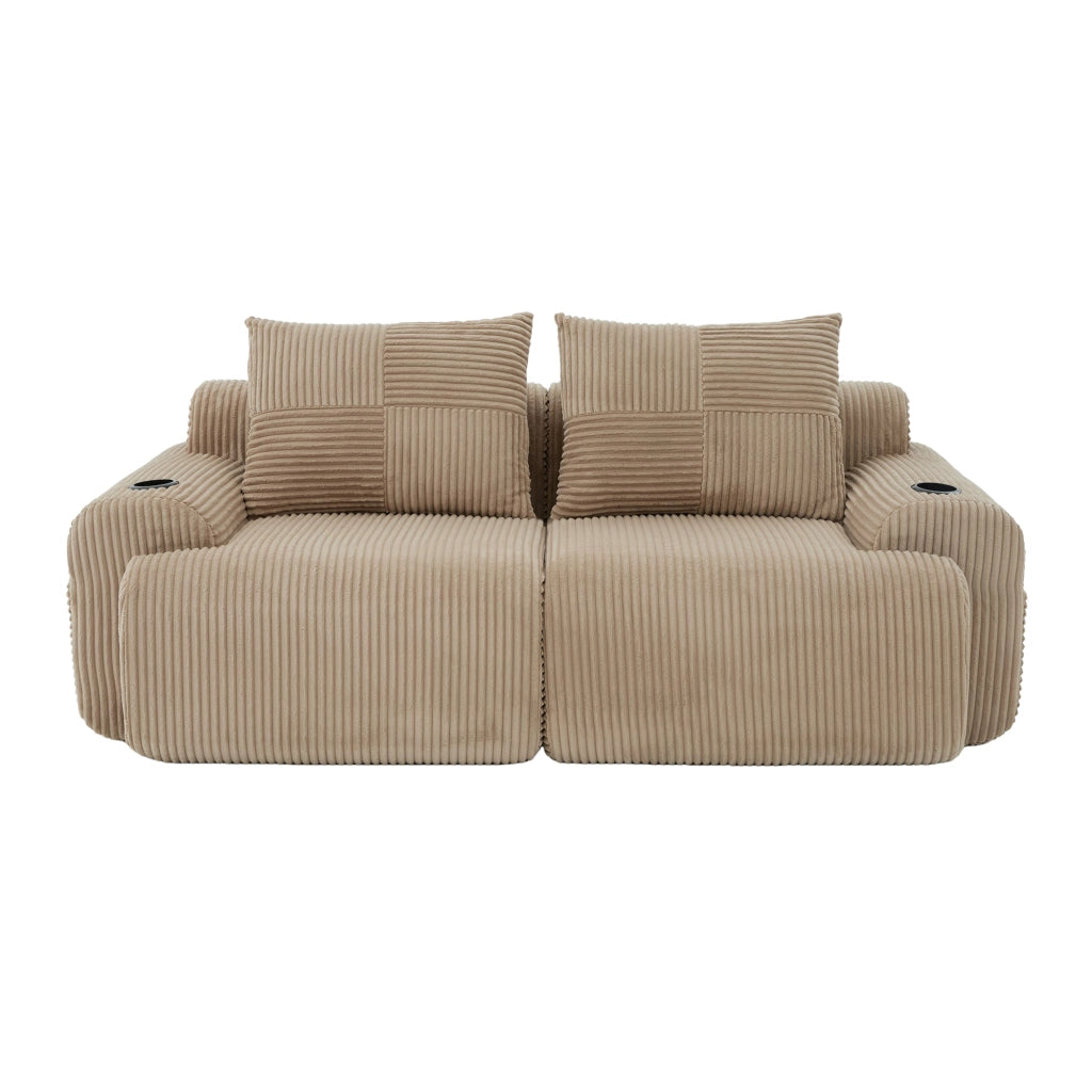 Divano Modulare 2 Posti con Portabicchieri e Tasca ¨C MINIMAL ¨C Tessuto Kaki