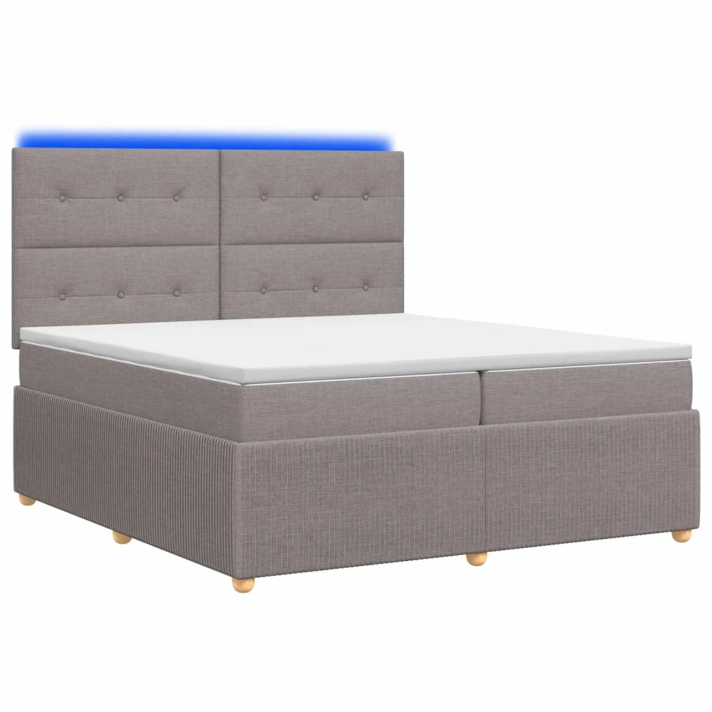 Letto Box Spring LED con Materasso Tortora 200 x 200 cm Tessuto 3455941