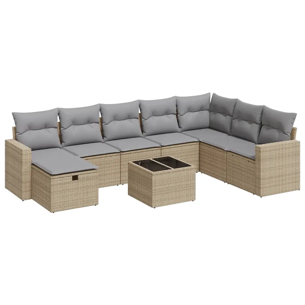 Set Divano da Giardino 9 pz con Cuscini Beige in Polyrattan 3325445