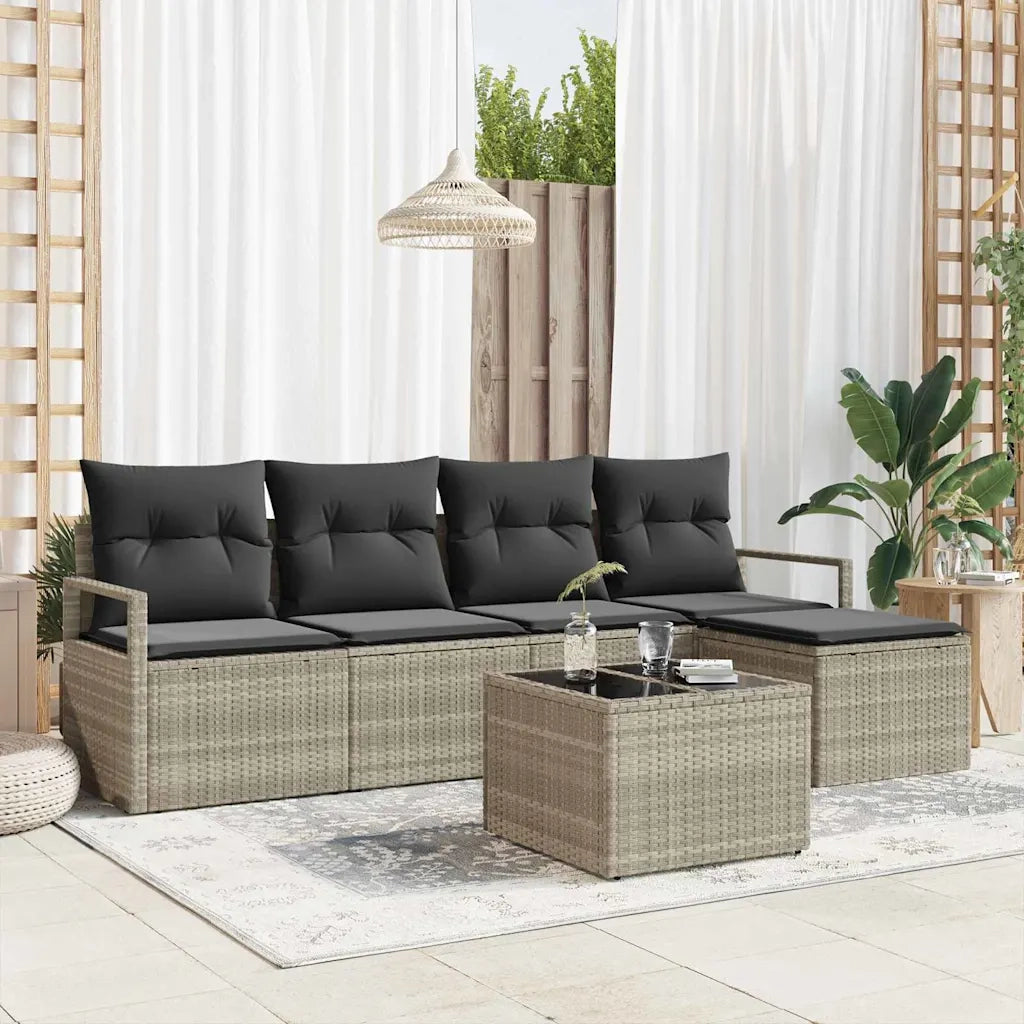 Set di divani con cuscino 6 pz | Set Salotto da Giardino Grigio chiaro polyrattan