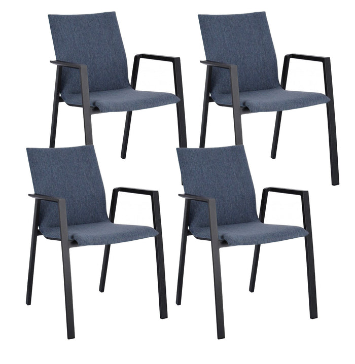 Set 4 Sedie da Giardino 55,5x60x83h cm con Braccioli Odeon Antracite Denim