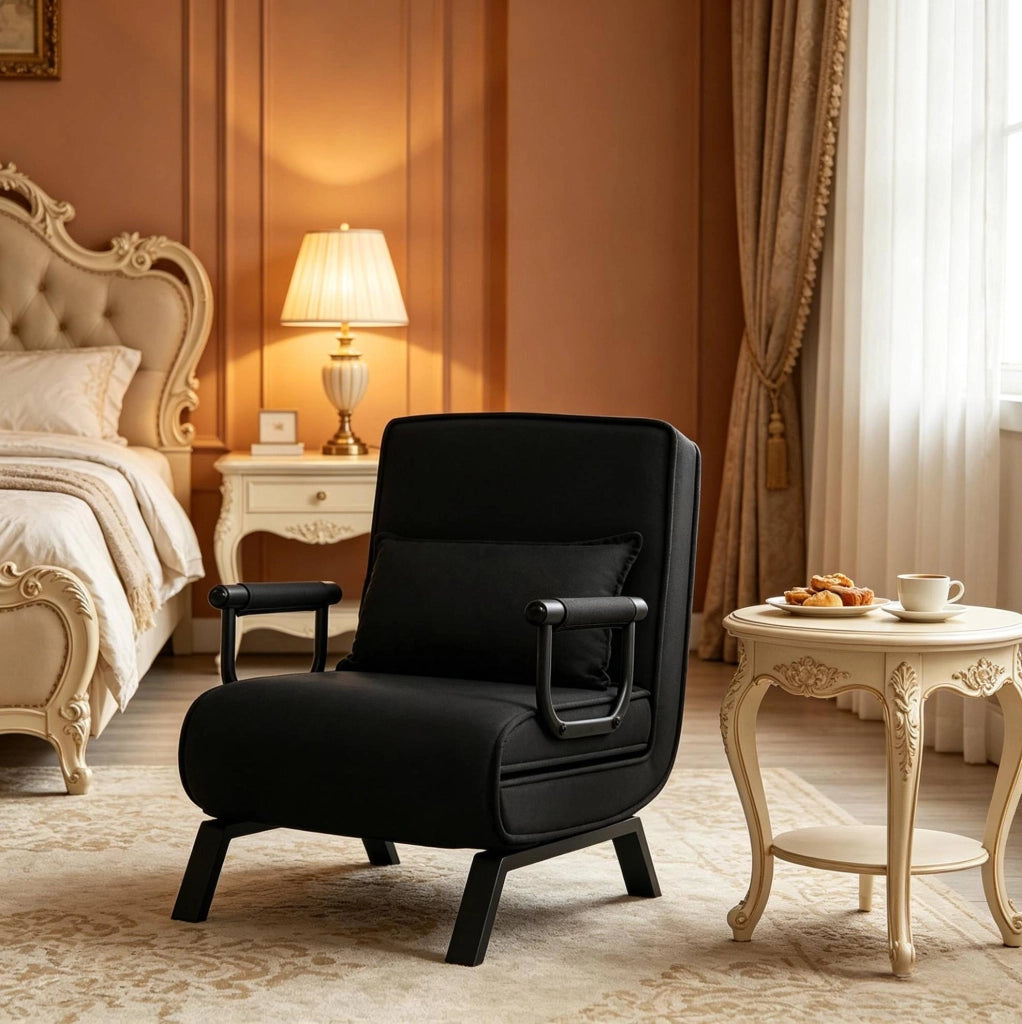 Poltrona letto pieghevole 3 in 1 nera con schienale regolabile