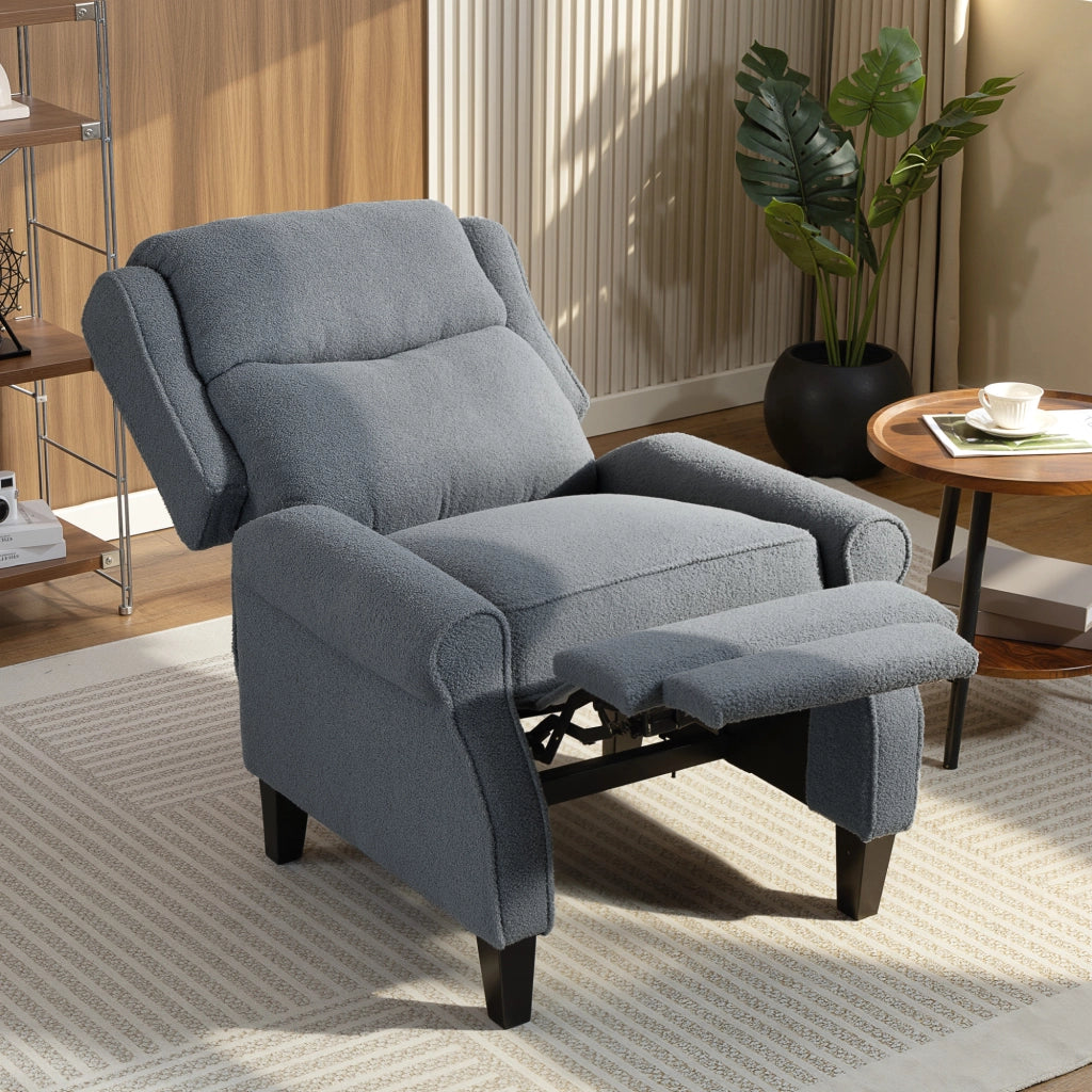 Fauteuil Inclinable en Polaire Teddy Repose-Pieds Extensible Gris