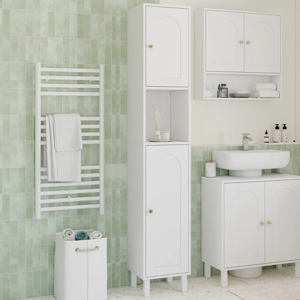 IDMarket - Armadio a colonna da bagno ARSENE con 2 ante e 1 nicchia, in legno bianco
