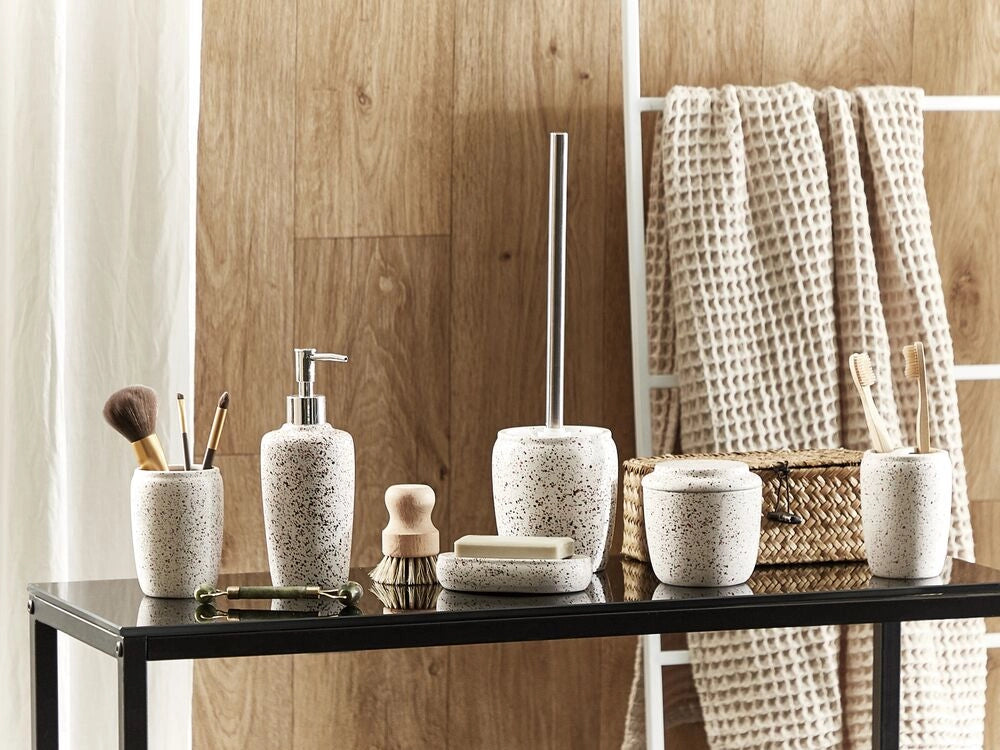 Set di 6 accessori da bagno in vetro di colore bianco nero e rosso moderno scandinavo