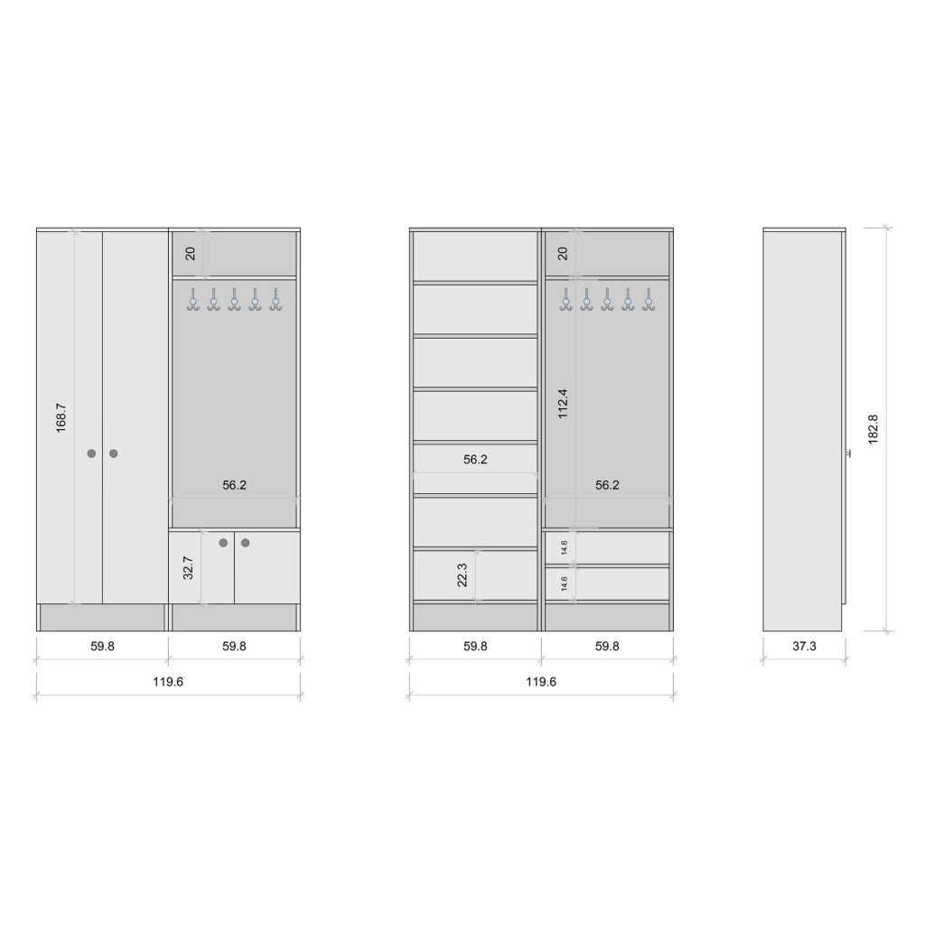 Grue, Mobile da Ingresso 3 Ripiani, 120x37x183h cm Bianco
