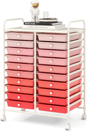 Carrello con 20 cassetti, impilabile, per cassetti, da cucina, bagno, ufficio, 64 x 39 x 88 cm (rosso + rosa)