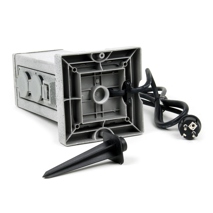 Colonna multipresa effetto granito, con 4 prese e 2 interruttori on/off, per esterno IP44