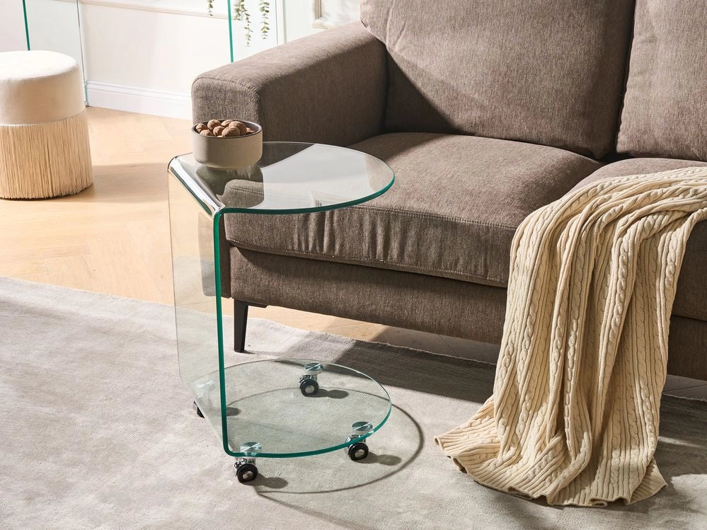 Tavolino trasparente in vetro temperato 57 x 45 cm con ruote Stile minimalista Soggiorno