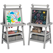 Tavolo da Disegno per Bambini 3 in 1 con Lavagna e Cestino ¨C Zephmum ¨C Grigio