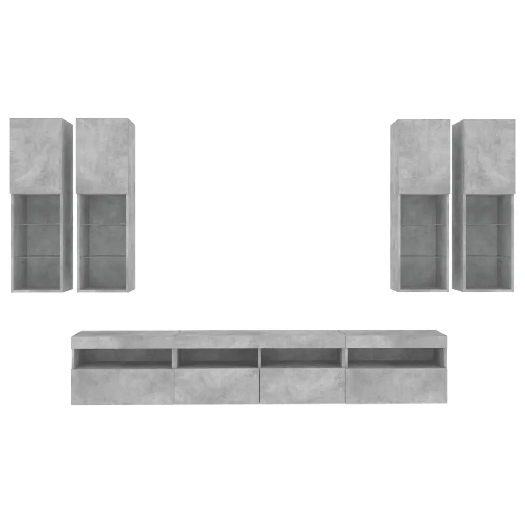 Set Mobili TV a Muro 7 pz con Luci LED Grigio Cemento