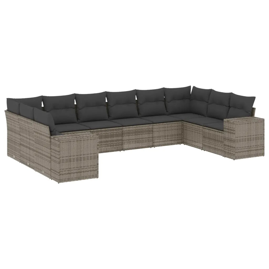 Set Divano da Giardino 10 pz con Cuscini Grigio in Polyrattan 3223069