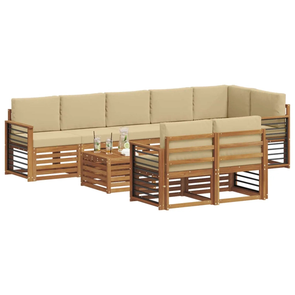 Set divani 9 pcs Naturale e Beige Legno di Acacia Massello