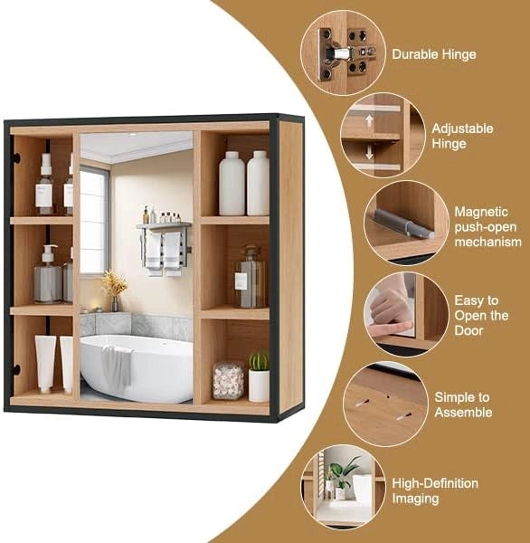 Set di mobili da bagno con armadietto a specchio, per bagno, comò con 4 cassetti, in metallo + legno, modello 8