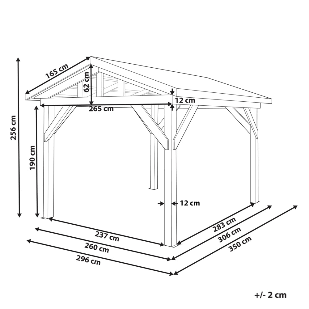 Pergola in legno chiaro tetto in metallo struttura in legno 296 x 350 cm Padiglione da giardino moderno industriale