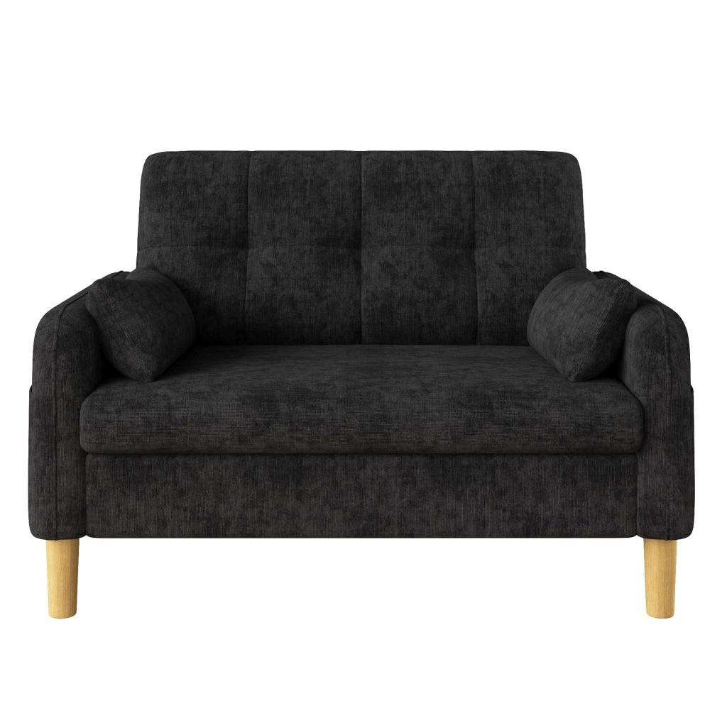 Divano 2 posti ULEVR 119x78x85 cm in ciniglia grigia con 2 cuscini e tasca laterale