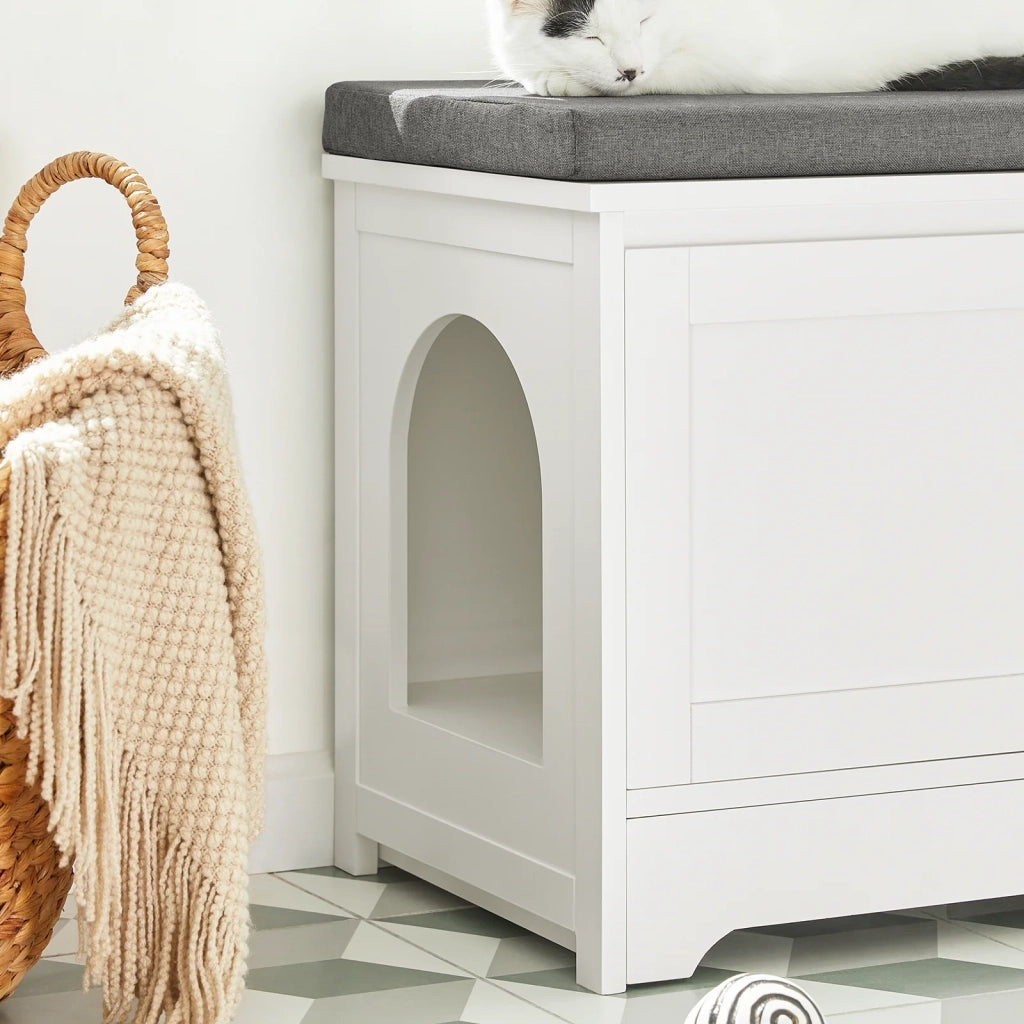 Cuccia Per Gatti Con Ciotola Per Gatti In Acciaio Inossidabile Panca Con Seduta Casetta Per Gatti Bianco 90x36x44cm FSR136-W SoBuy