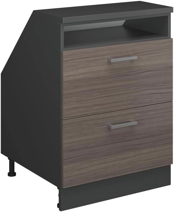 Mobile sottotetto Rion, Grigio nobile, 60 x 81.6 cm con 2 cassetti, carcassa 60 cm profondità, adatto per il salvaspazio sotto tetti spioventi