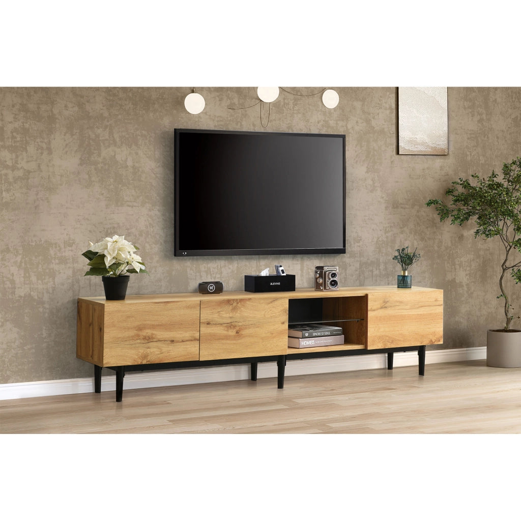 Mobile TV moderno con venatura legno - Zephmum - 175x31x41 cm - Luci LED variabili