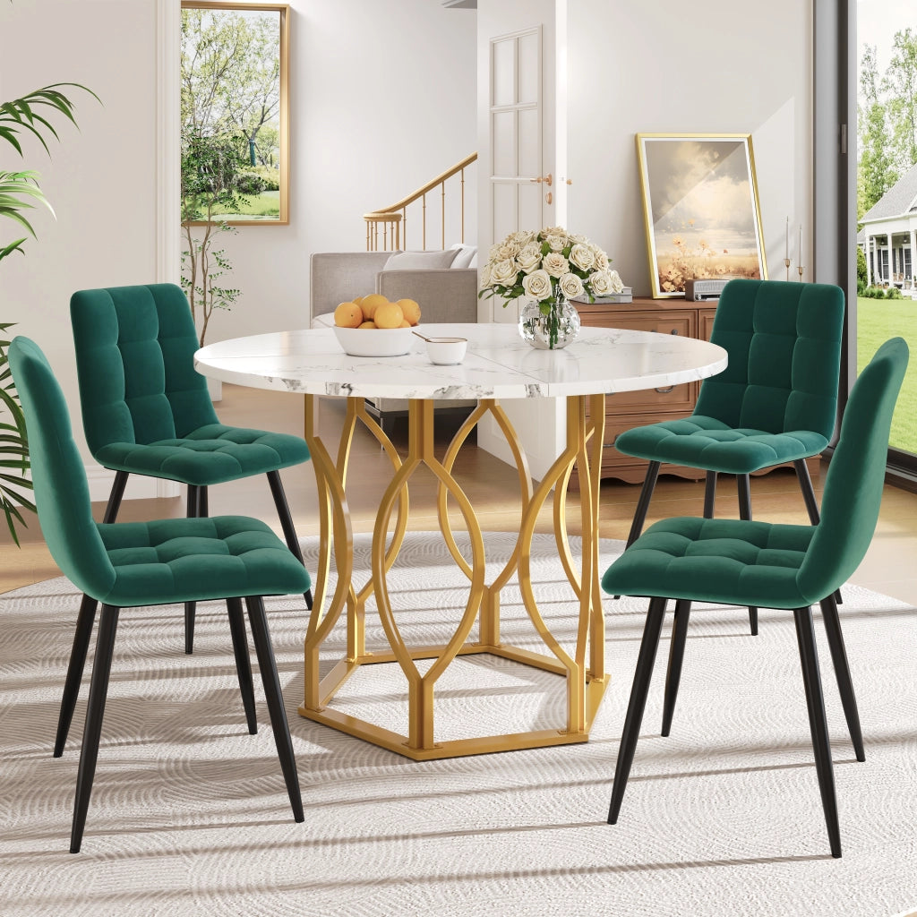 Tavolo da pranzo rotondo con piano effetto marmo e gambe in metallo regolabili, per cucina moderna, 100 × 100 × 76 cm