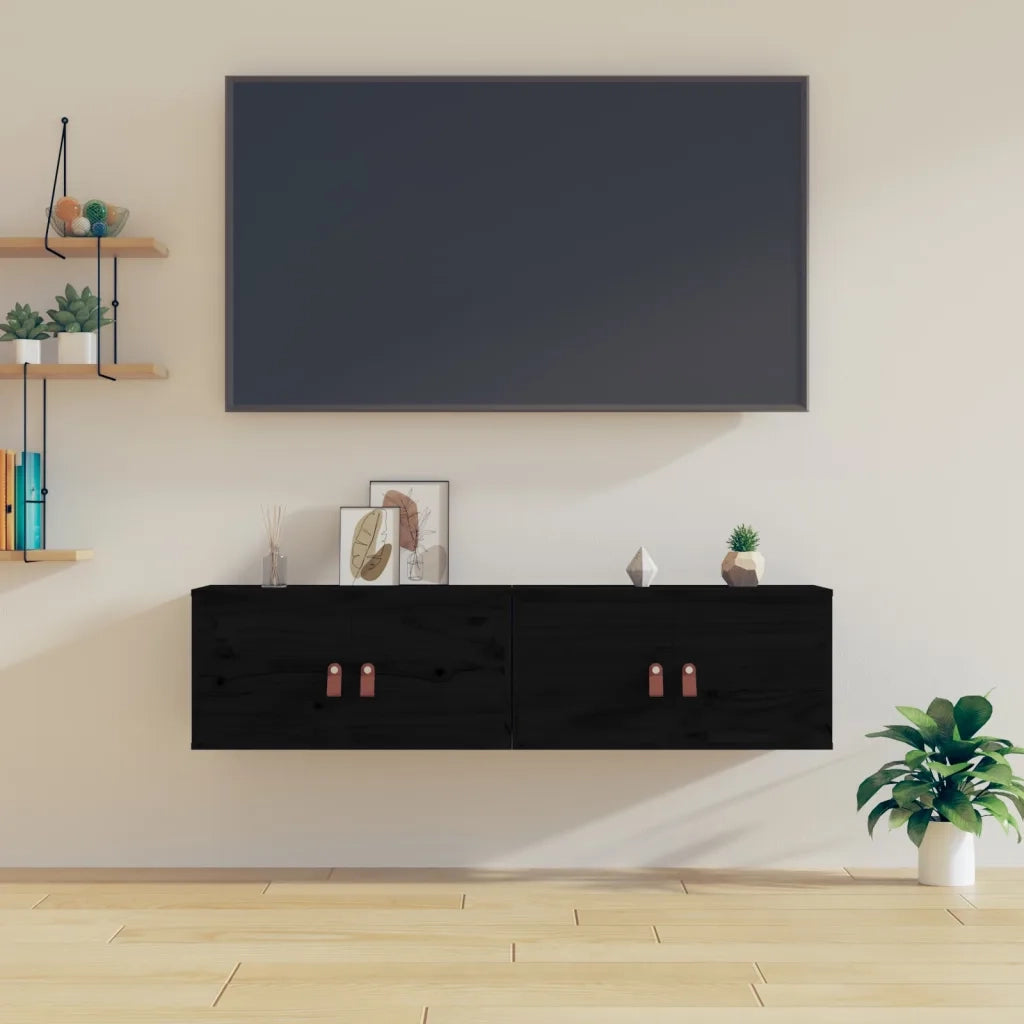Pensili 2 pz Neri 60x30x30 cm in Legno Massello di Pino 818374