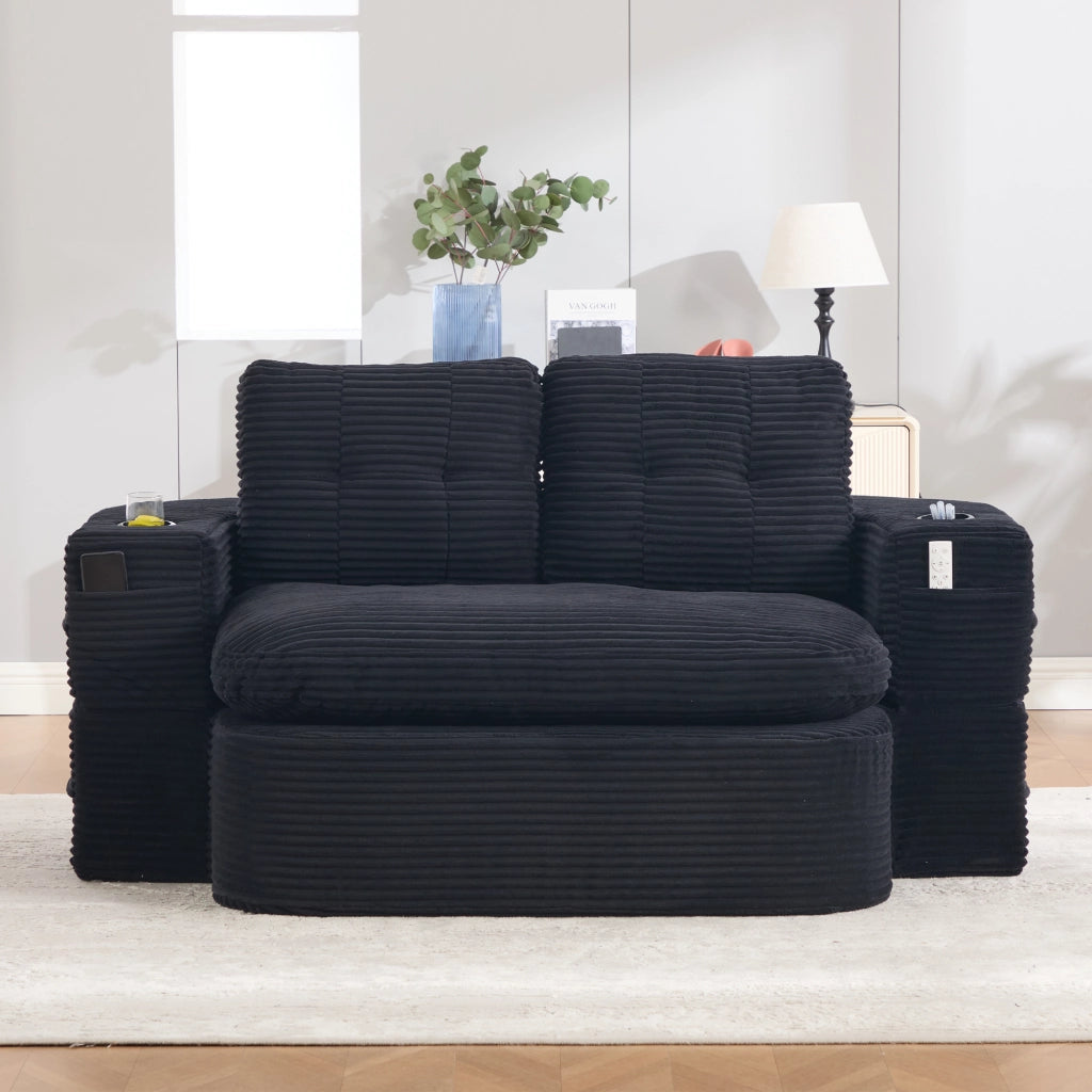 Poltrona letto 2 in 1 con braccioli rimovibili e doppi portabevande in corda nero