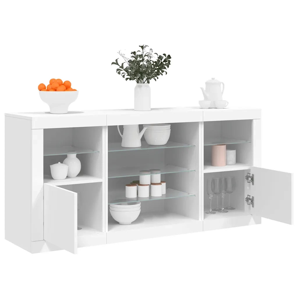 Credenza | Madia | Buffet da pranzo | Armadio da pranzo con Luci LED Bianca 142,5x37x67 cm