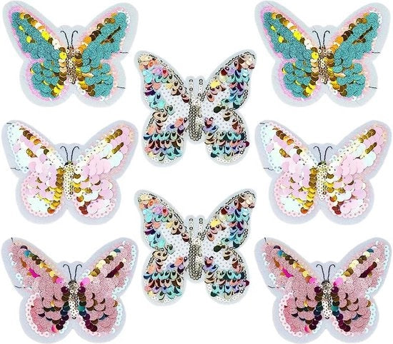 8 pezzi 4 stili sequin farfalle patch 4x4x0,1cm - patch di farfalle con sequin per abbigliamento tenda capelli casa matrimonio decorativo