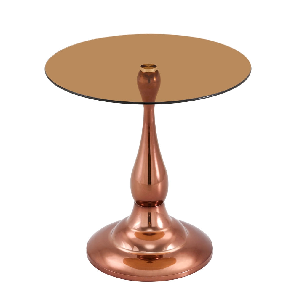 Tavolino rotondo in vetro temperato e metallo marrone; ? 50 cm