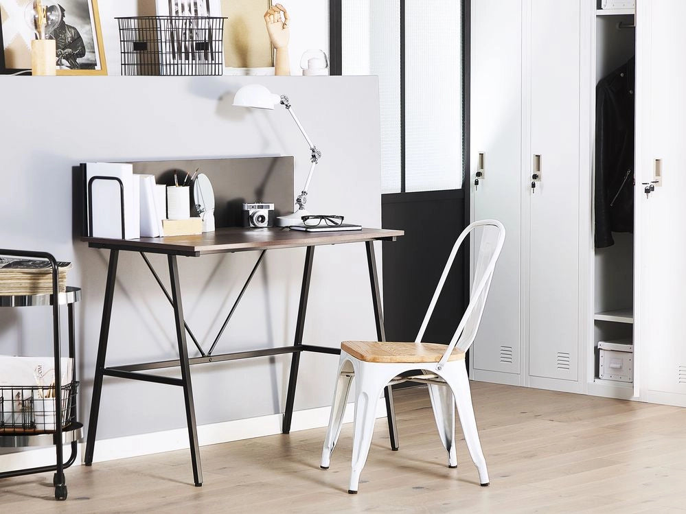 Scrivania Home Office Top in legno scuro 100 x 50 cm con struttura in metallo verniciato a polvere Nero