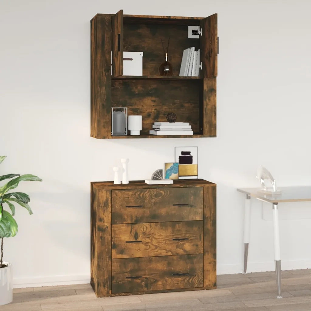Armadietto a Muro | Mobile a Parete Rovere Fumo 80x33x80 cm in Legno Multistrato