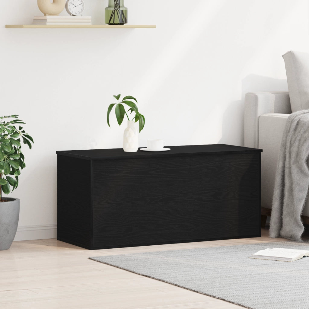 Scatola di stoccaggio  con coperchio in rovere nero 100x42x46 cm in legno ingegnerizzato