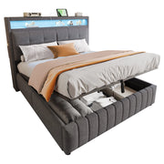 Letto Contenitore; Letto Matrimoniale 160x200 cm; USB; LED e Ripiani - Grigio