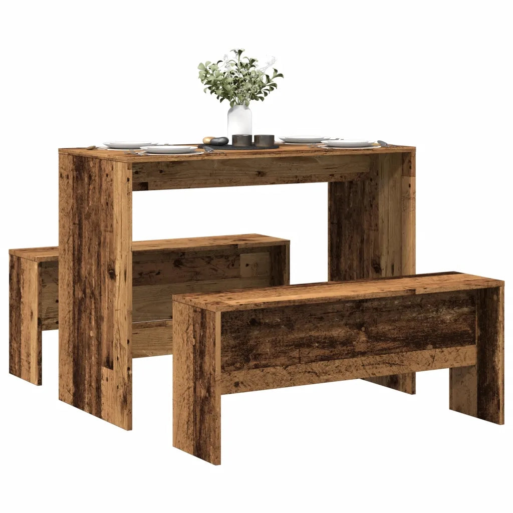 vidaXL Set Tavolo da Pranzo e Panche 3 pz Legno Antico in Truciolato