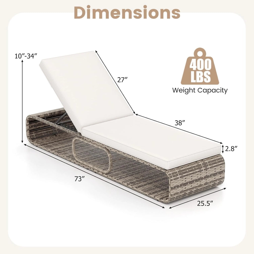 Lettino Prendisole, Sdraio da Giardino con Schienale Regolabile a 7 Livelli, Letto da Giardino in Polyrattan con Cuscini Comodi, per Piscina, Terrazza, Giardino, Bianco