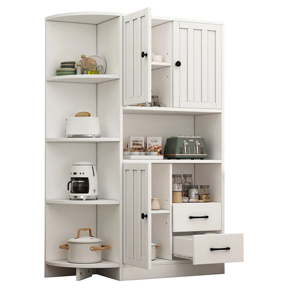Credenza Angolare Vetrina 104x35x155cm - Xylo - 3 Ante e 2 Cassetti, Bianco