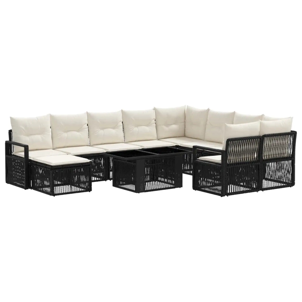 Set Divano da Giardino 11 pz Nero e Bianco Crema polyrattan 3437188