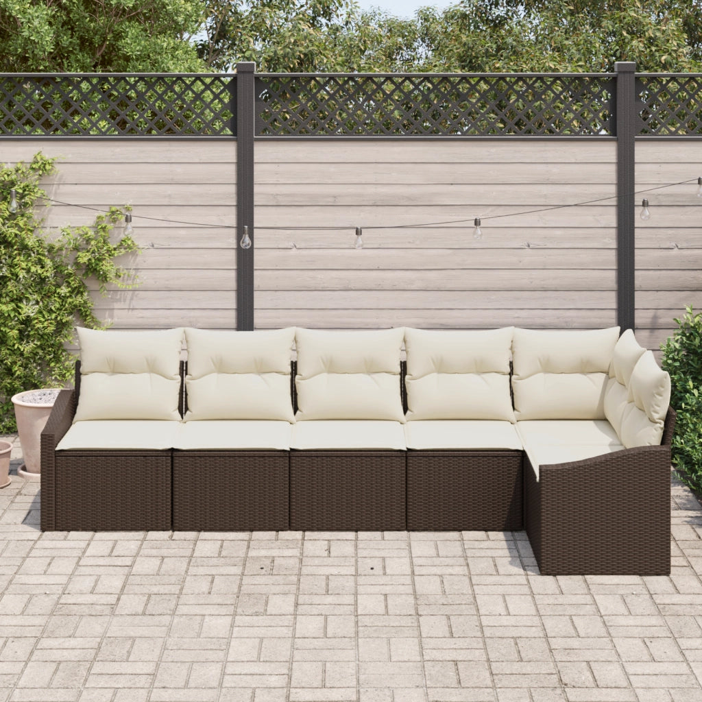 Set di divano da giardino 6 pezzi con cuscini in polyrattan marrone