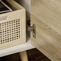 Mobile TV Moderno max 50" in Truciolato con Cassetti, Ripiani Aperti e Armadietti, 110x40x50 cm, Bianco e Colore Legno